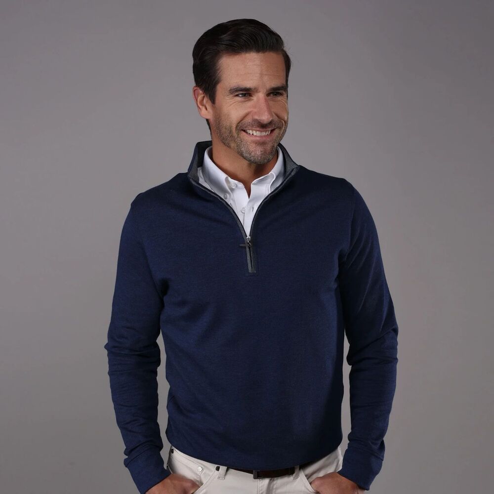 Collars & Co Sweater 1/4 Zip Mens S Navy Blue Pullover Cloud Cotton Modal NWT